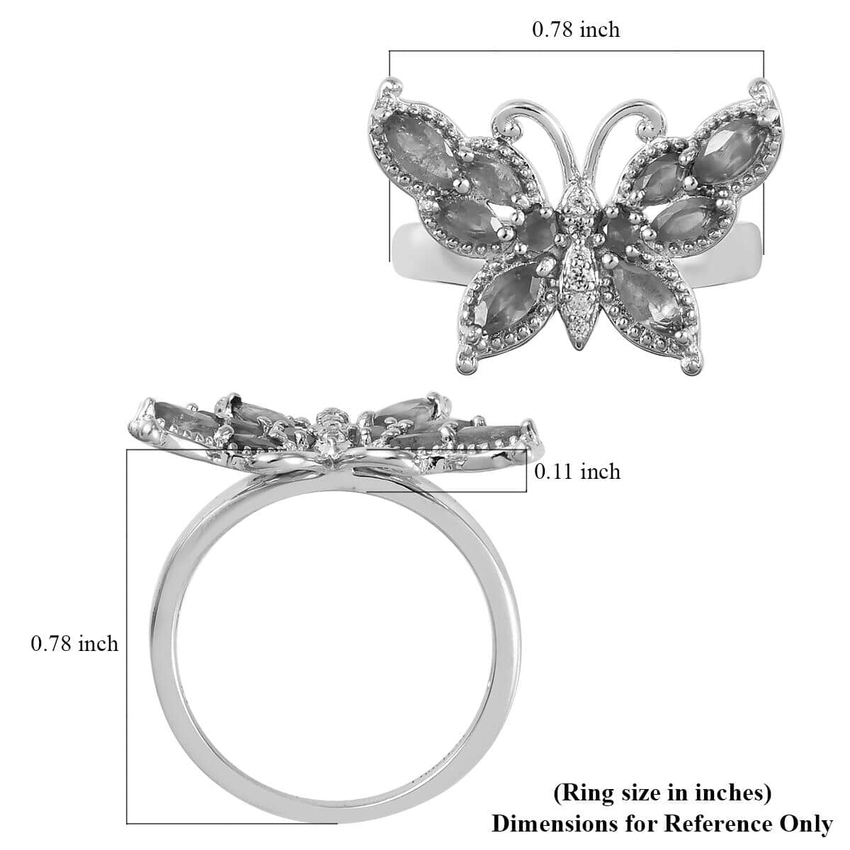 Narsipatnam Alexandrite and Natural White Zircon Butterfly Ring in Platinum Over Sterling Silver (Size 6.0) 1.10 ctw image number 5