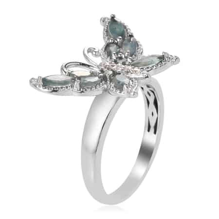 Narsipatnam Alexandrite and Natural White Zircon Butterfly Ring in Platinum Over Sterling Silver (Size 7.0) 1.10 ctw image number 3