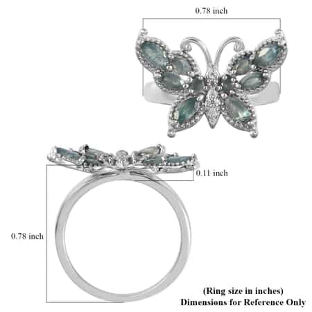 Narsipatnam Alexandrite and Natural White Zircon Butterfly Ring in Platinum Over Sterling Silver (Size 7.0) 1.10 ctw image number 5