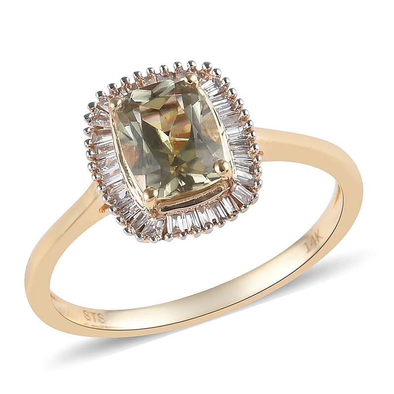 AAA Turkizite and Diamond G-H I3 1.80 ctw Ring in 14K Yellow Gold 2.40 Grams (Size 10)
