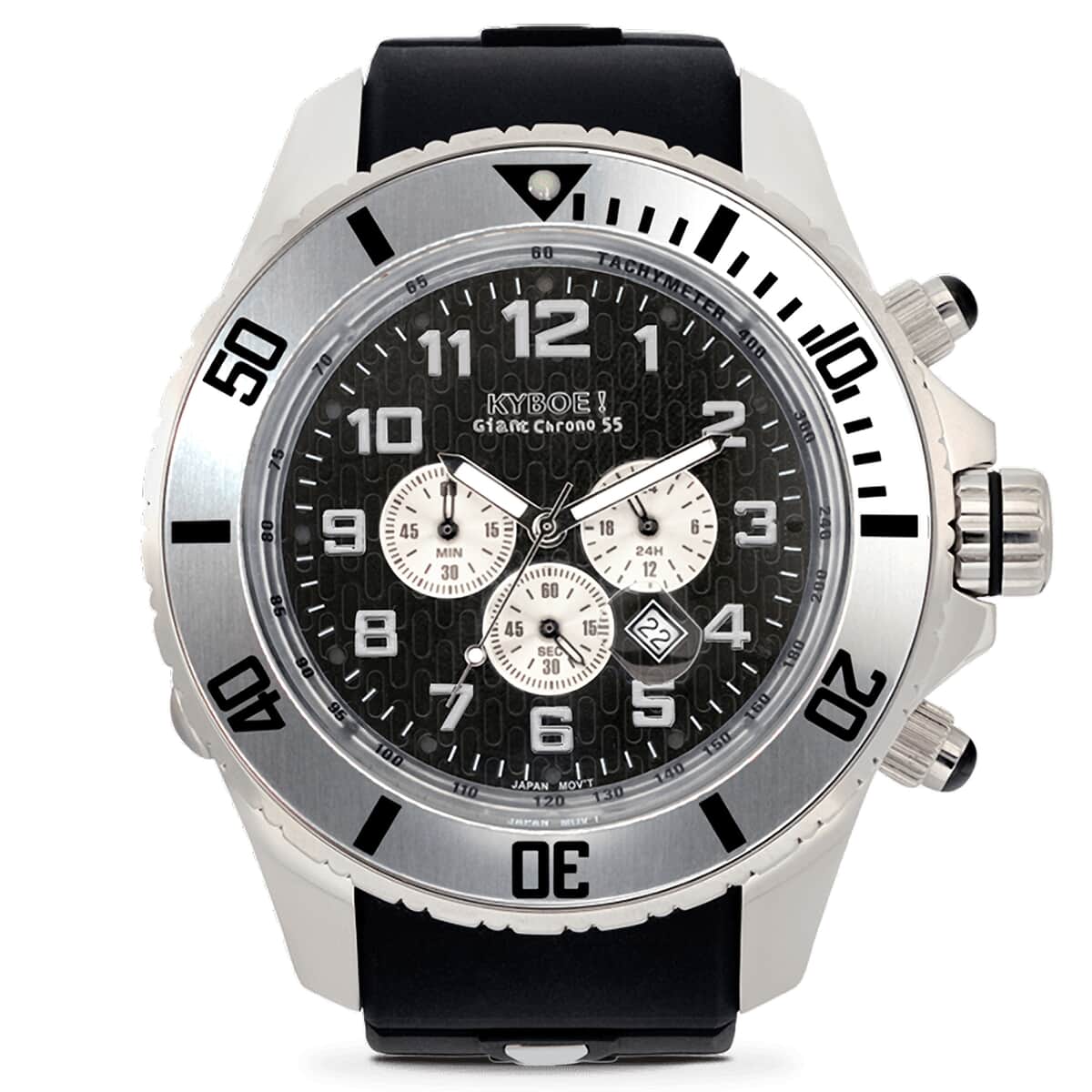 KYBOE! Empire Japanese Movement 55mm Watch in Stainless Steel with Black Silicone Band image number 0