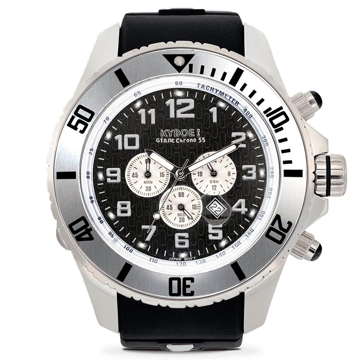 KYBOE! Empire Japanese Movement 55mm Watch in Stainless Steel with Black Silicone Band image number 1