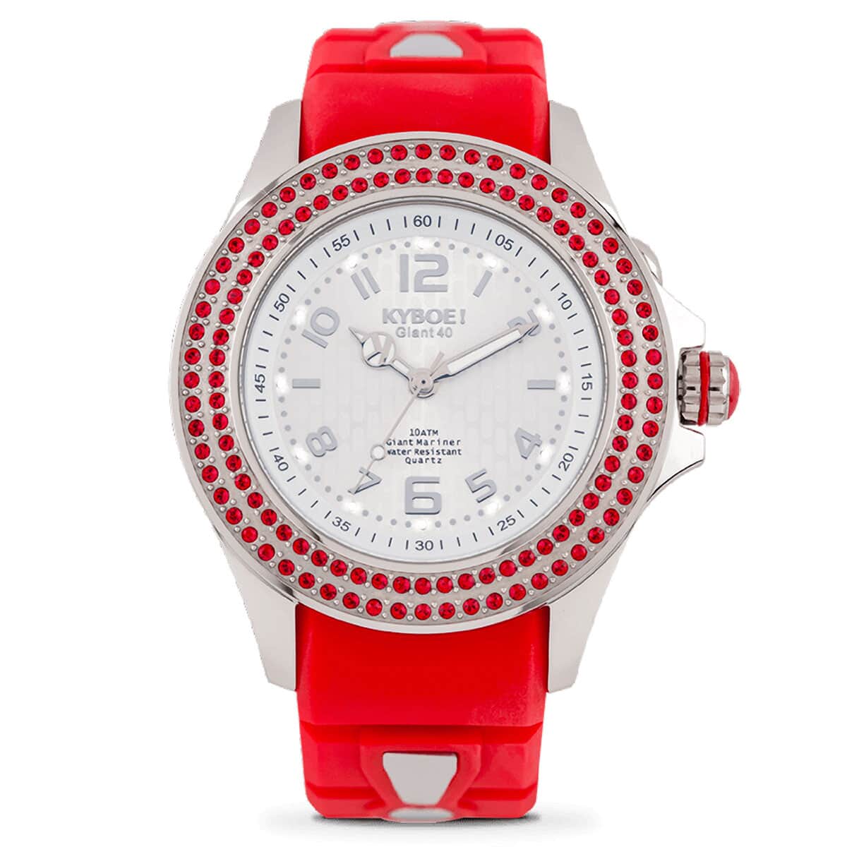 KYBOE! Radiant Charm Japanese Movement 40mm Watch Red Crystal in ION Plated RG Stainless Steel with Red Silicone Band image number 1