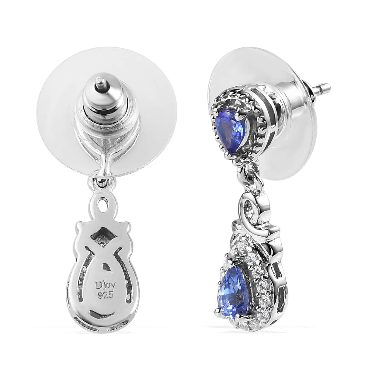 AAA Tanzanite and Natural White Zircon Dangle Earrings in Platinum Over Sterling Silver 1.10 ctw image number 3