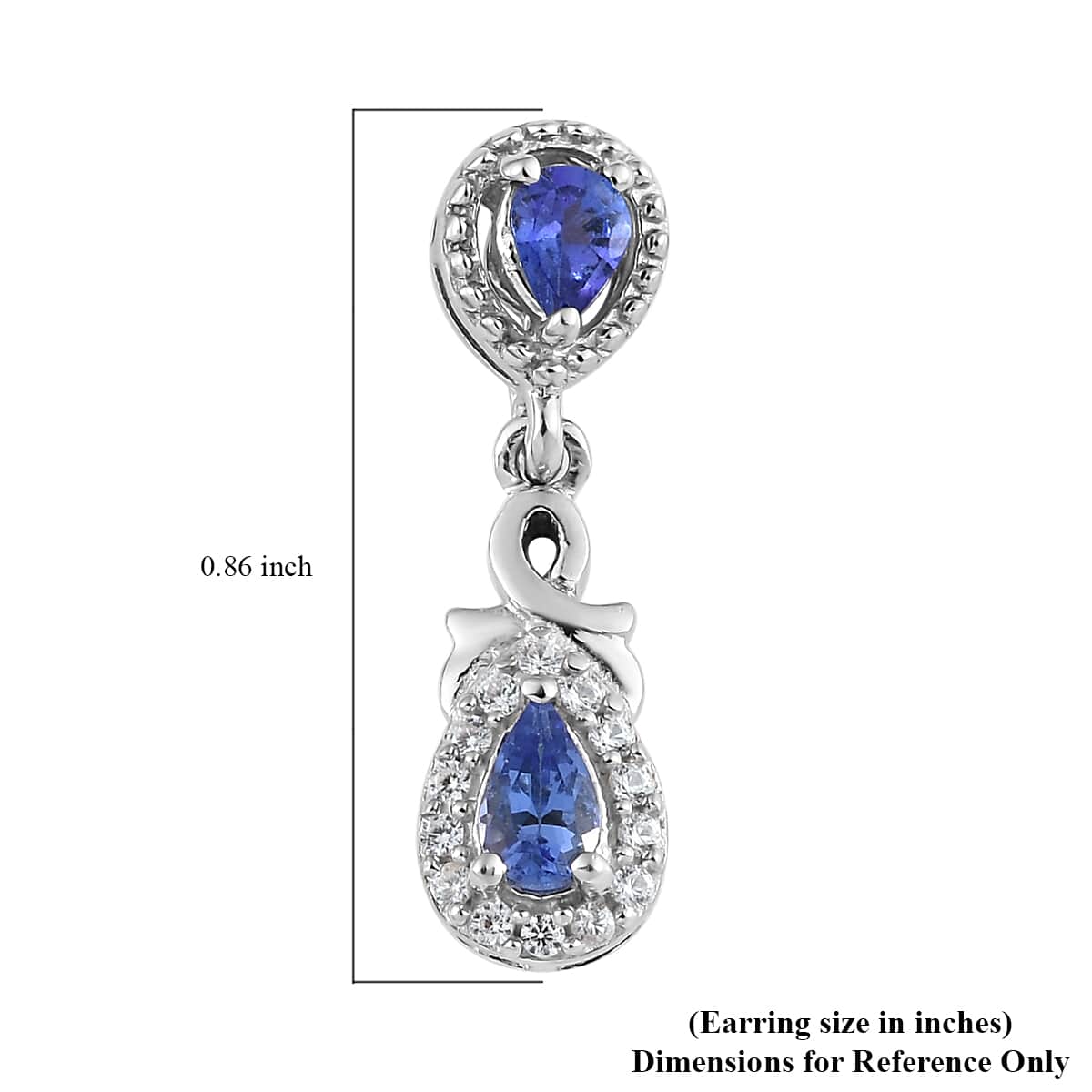 AAA Tanzanite and Natural White Zircon Dangle Earrings in Platinum Over Sterling Silver 1.10 ctw image number 4