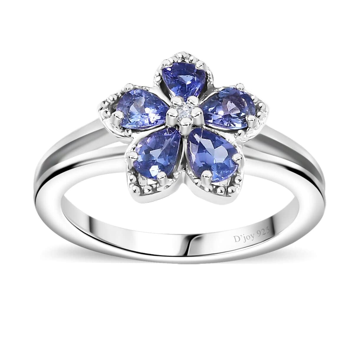 AAA Tanzanite and White Zircon Floral Ring in Platinum Over Sterling Silver (Size 10.0) 0.75 ctw image number 0