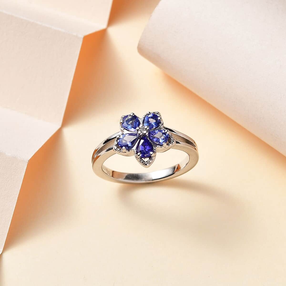 AAA Tanzanite and White Zircon Floral Ring in Platinum Over Sterling Silver (Size 10.0) 0.75 ctw image number 1