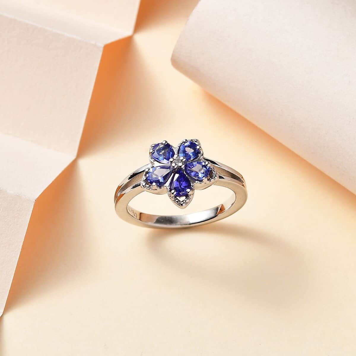 AAA Tanzanite and White Zircon Floral Ring in Platinum Over Sterling Silver (Size 6.0) 0.75 ctw image number 1