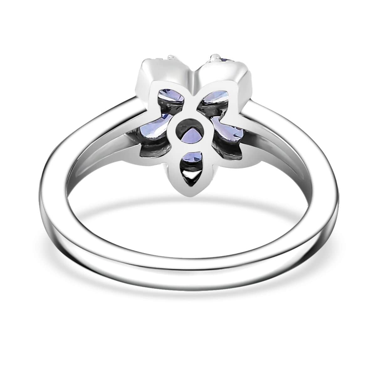 AAA Tanzanite and White Zircon Floral Ring in Platinum Over Sterling Silver (Size 6.0) 0.75 ctw image number 4