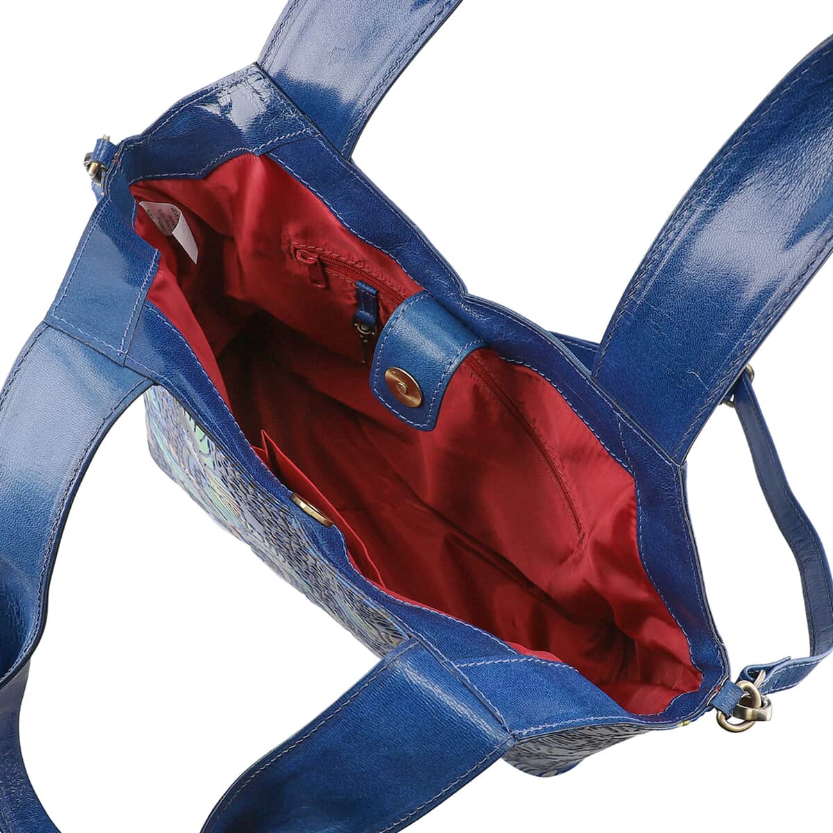 Vivid By SUKRITI Blue 100% Genuine Leather Hand Painted Poppy Flower Shoulder Bag with Detachable Strap image number 4