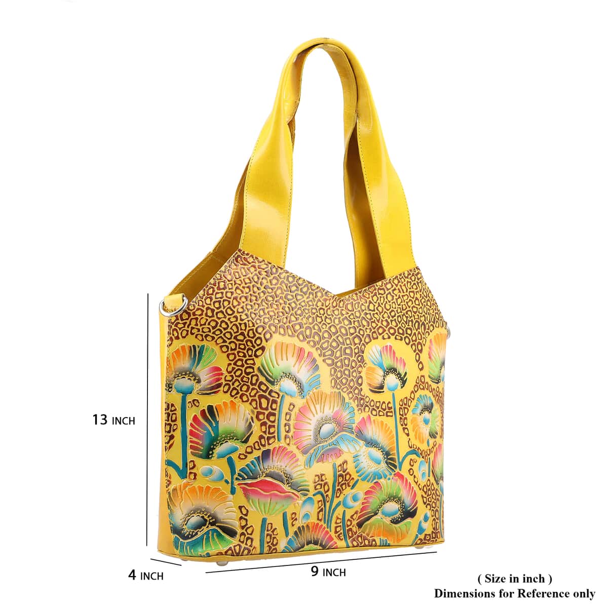 Vivid By SUKRITI Lemon Yellow 100% Genuine Leather Hand Painted Poppy Flower Shoulder Bag (13x4x9) with Detachable Strap image number 5