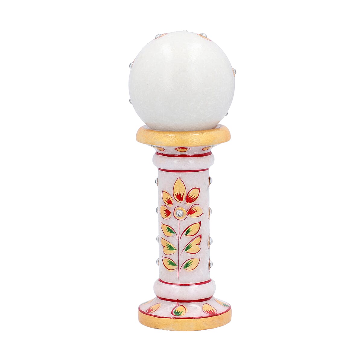White & Red Handcrafted Little India Ethnic Design Marble Table Clock (2x6) image number 4