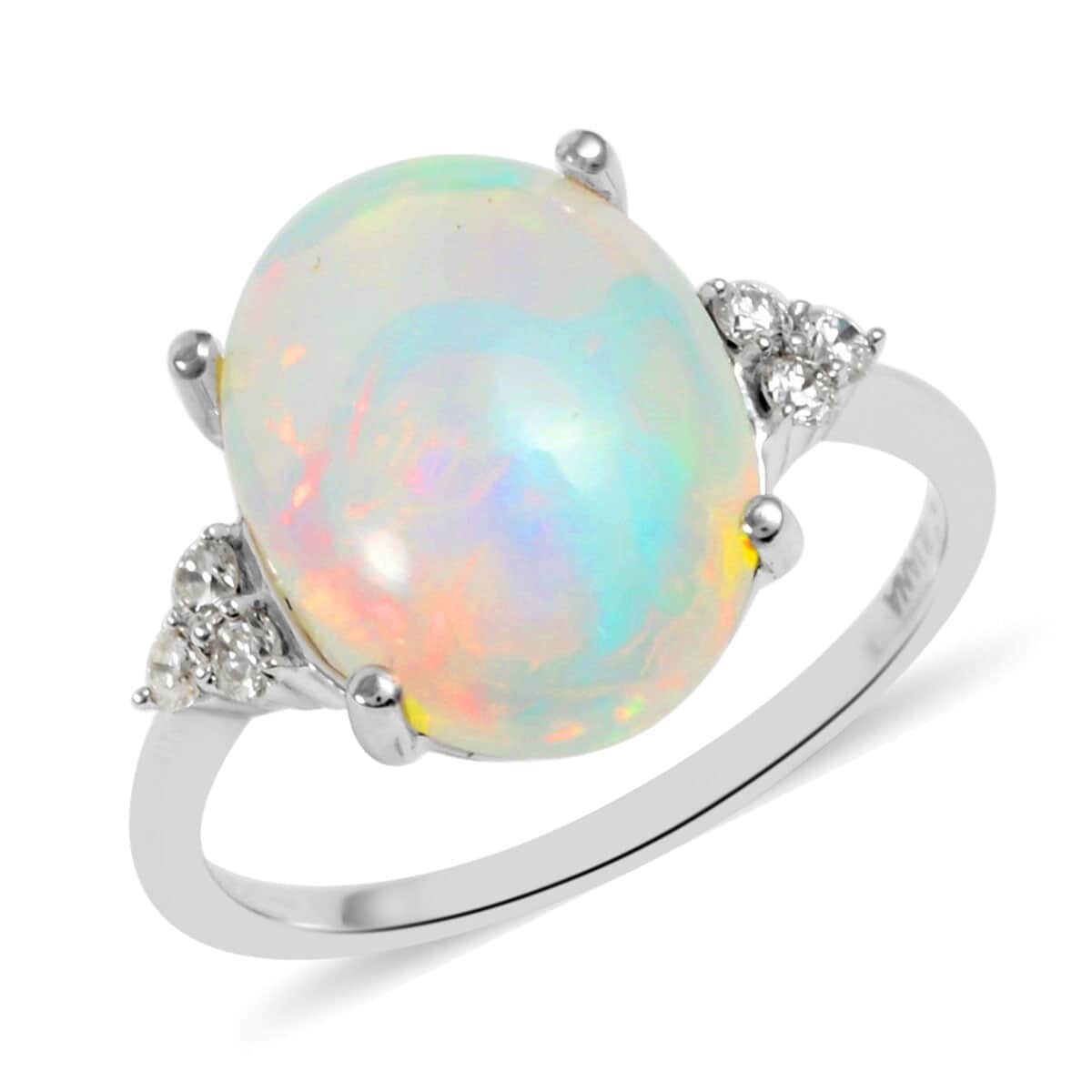 ILIANA 18K White Gold AAA Ethiopian Welo Opal and G-H SI Diamond Ring (Size 7.0) 3.80 Grams 6.55 ctw image number 0