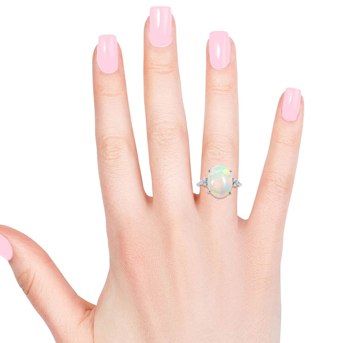 ILIANA 18K White Gold AAA Ethiopian Welo Opal and G-H SI Diamond Ring (Size 7.0) 3.80 Grams 6.55 ctw image number 1