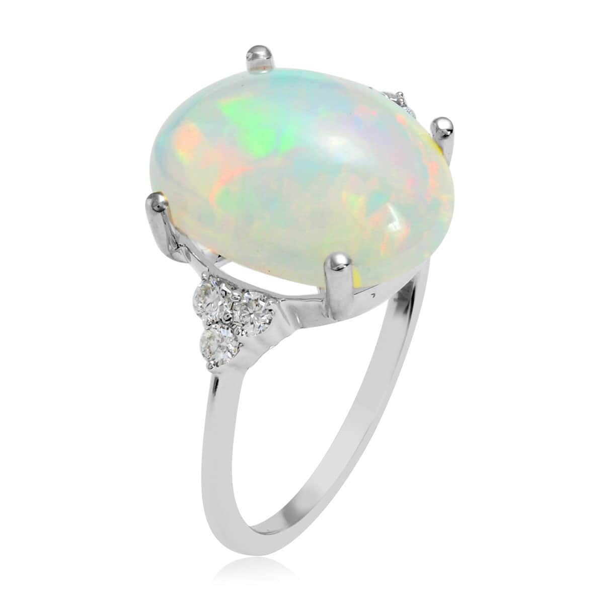 ILIANA 18K White Gold AAA Ethiopian Welo Opal and G-H SI Diamond Ring (Size 7.0) 3.80 Grams 6.55 ctw image number 2