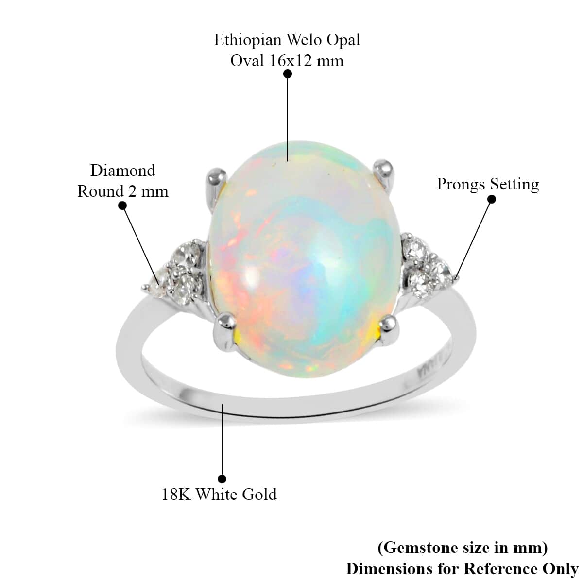 ILIANA 18K White Gold AAA Ethiopian Welo Opal and G-H SI Diamond Ring (Size 7.0) 3.80 Grams 6.55 ctw image number 4
