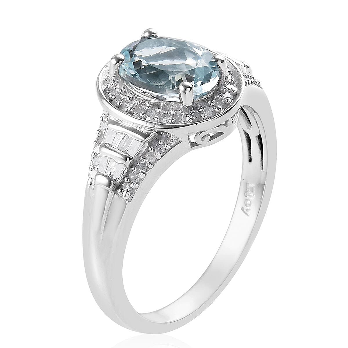 2.10 ctw Espirito Santo Aquamarine and Diamond Ring in Platinum Over Sterling Silver (Size 10)