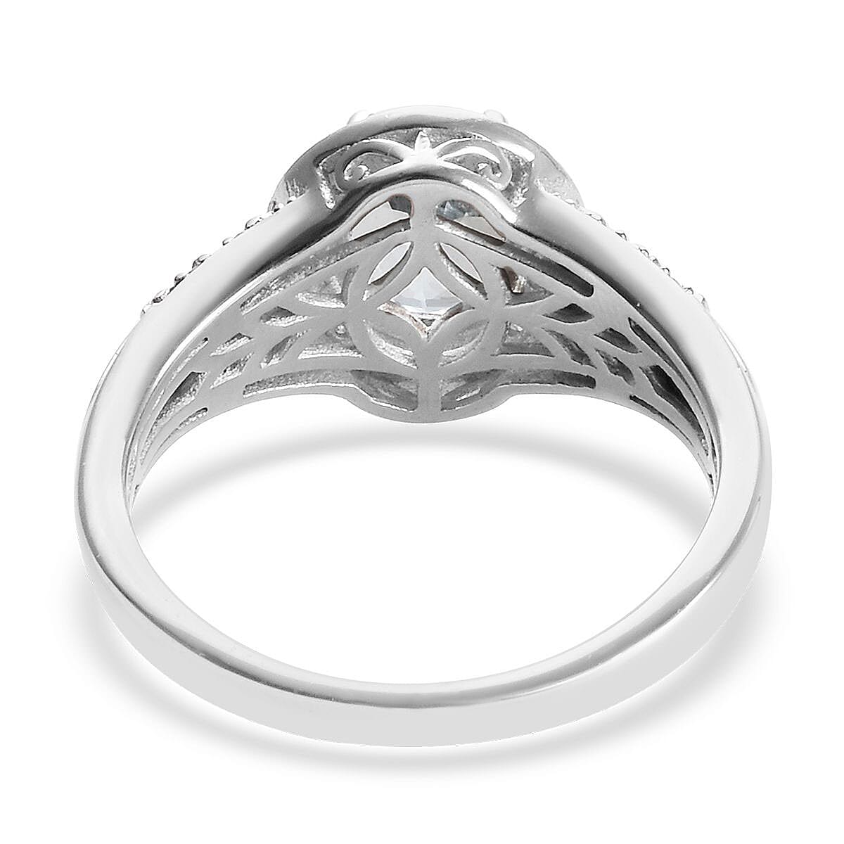 2.10 ctw Espirito Santo Aquamarine and Diamond Ring in Platinum Over Sterling Silver (Size 10)