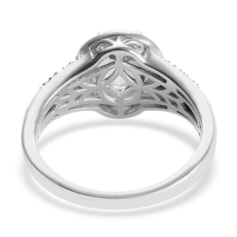 2.10 ctw Espirito Santo Aquamarine and Diamond Ring in Platinum Over Sterling Silver (Size 10)