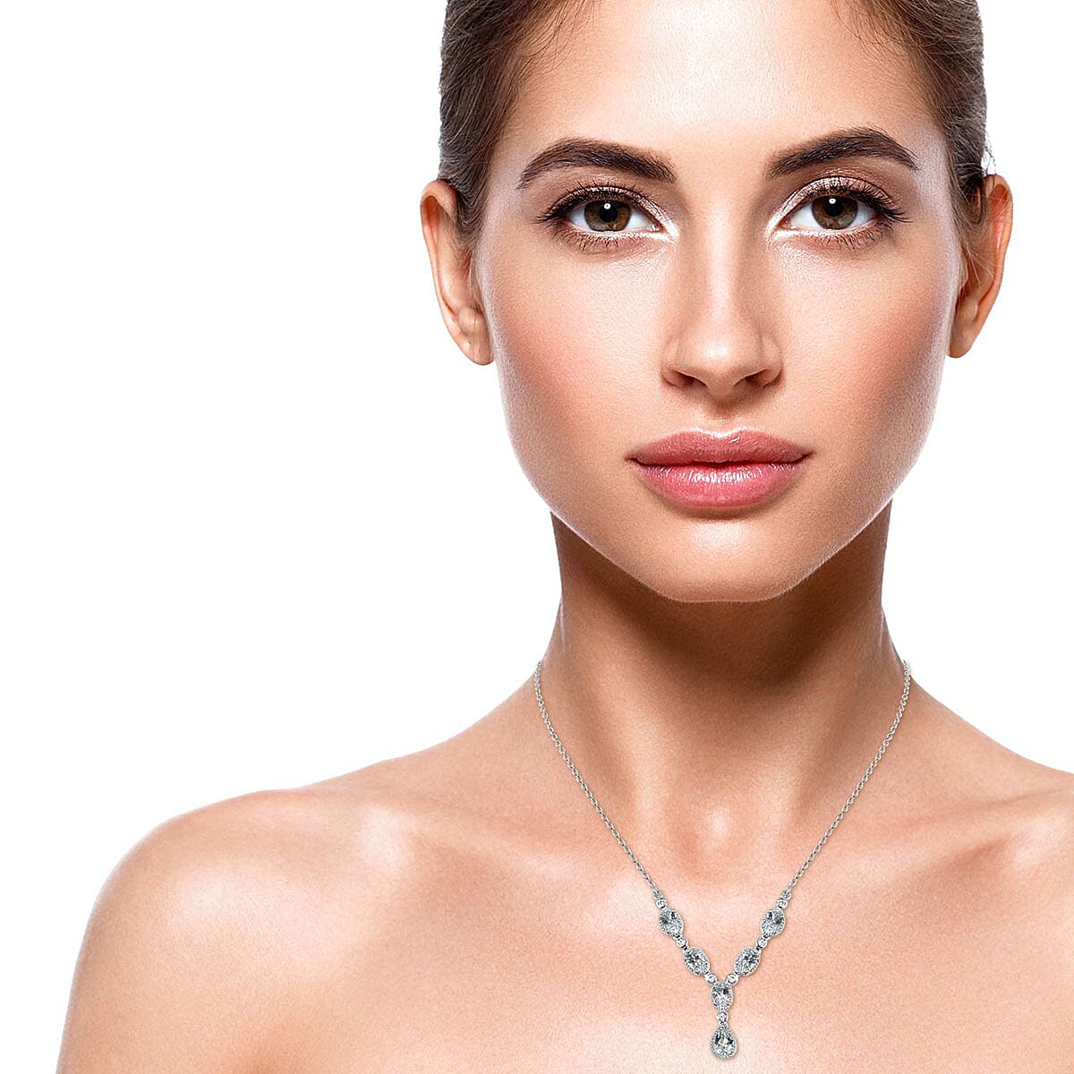 2.85 ctw Espirito Santo Aquamarine and Natural White Zircon Necklace 18-20 Inch in Platinum Over Sterling Silver