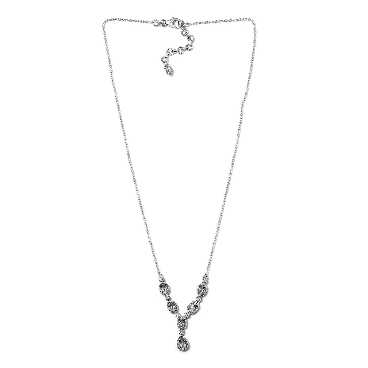 2.85 ctw Espirito Santo Aquamarine and Natural White Zircon Necklace 18-20 Inch in Platinum Over Sterling Silver