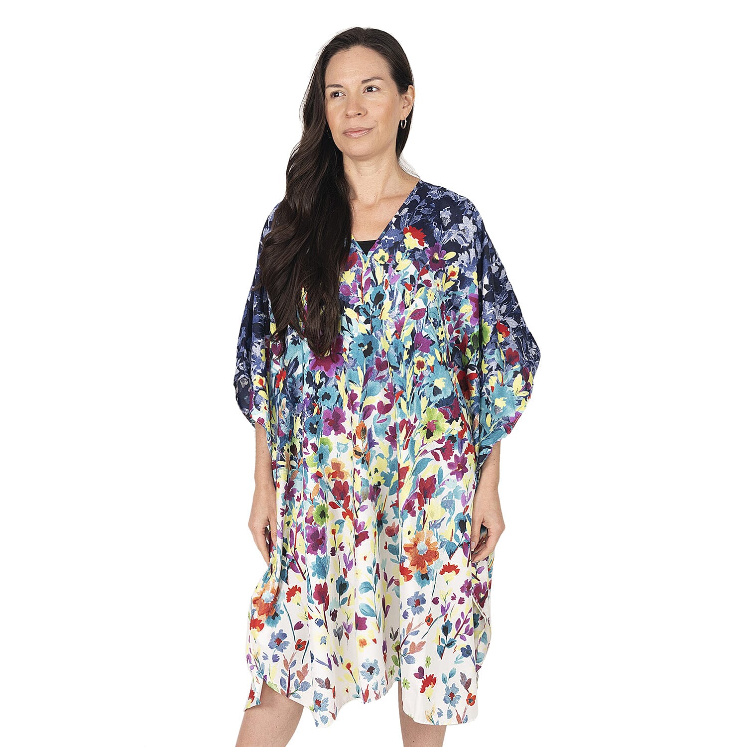 Winlar Multi Spring Floral V-Neck Short Kaftan - One Size Fits Most