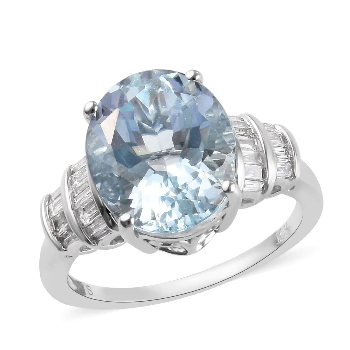 4.35 ctw Espirito Santo Aquamarine and Diamond G-H I3 Ring in 10K White Gold 3 Grams (Size 8) image number 0