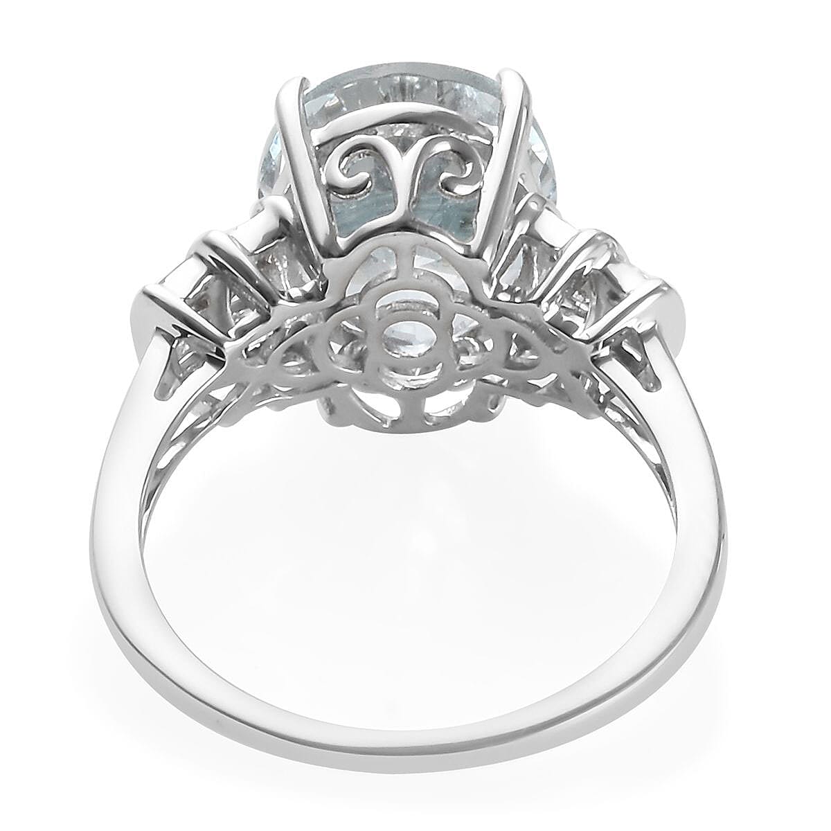 Espirito Santo Aquamarine and G-H I3 Diamond 4.35 ctw Ring in 10K White Gold 3 Grams (Size 8)