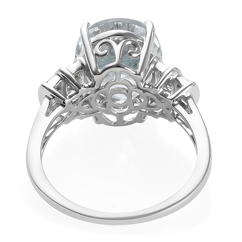 Espirito Santo Aquamarine and G-H I3 Diamond 4.35 ctw Ring in 10K White Gold 3 Grams (Size 8)