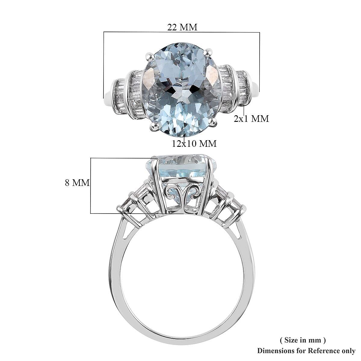 Espirito Santo Aquamarine and G-H I3 Diamond 4.35 ctw Ring in 10K White Gold 3 Grams (Size 8)