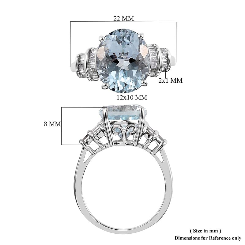 Espirito Santo Aquamarine and G-H I3 Diamond 4.35 ctw Ring in 10K White Gold 3 Grams (Size 8)