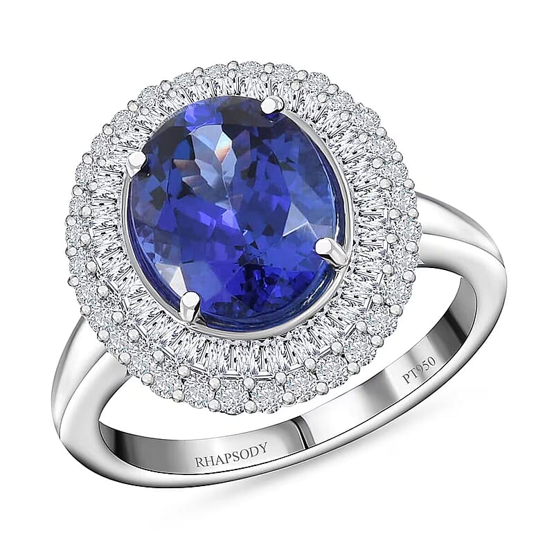 Celebration Rhapsody AAAA Premium Tanzanite, Diamond E-F VS 4.30 ctw Ring in 950 Platinum (Size 10.0)