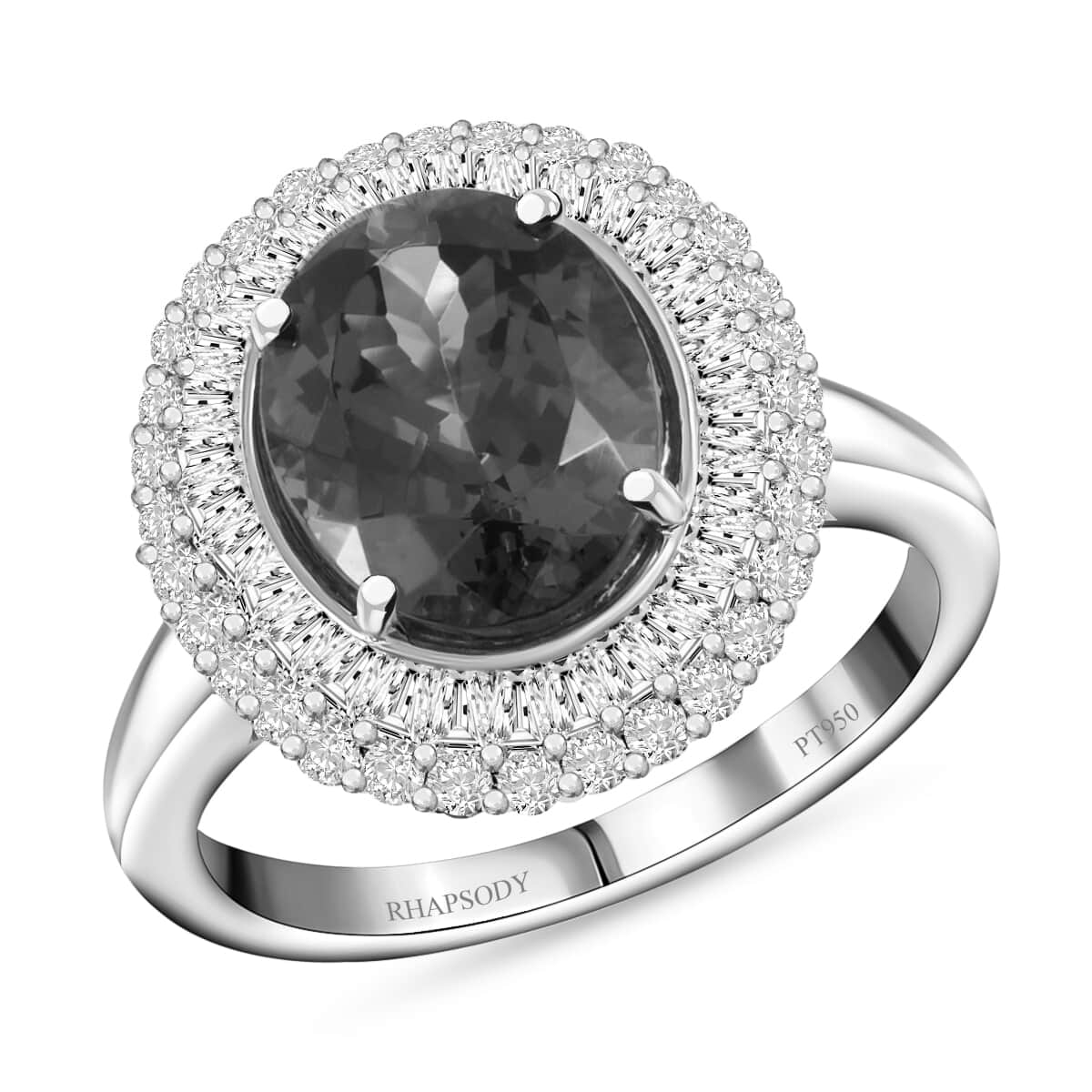 RHAPSODY 950 Platinum AAAA Tanzanite, Diamond (E-F, VS) (0.80 cts) Double Halo Ring (6.78 g) 4.30 ctw image number 0