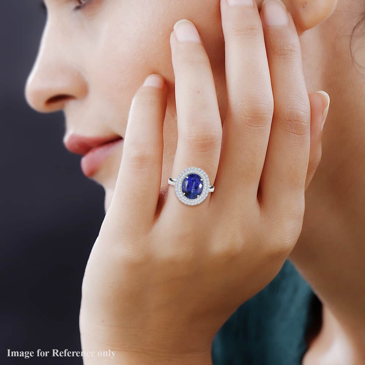 RHAPSODY 950 Platinum AAAA Tanzanite, Diamond (E-F, VS) (0.80 cts) Double Halo Ring (6.78 g) 4.30 ctw image number 1