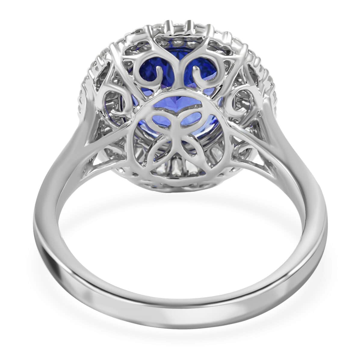 RHAPSODY 950 Platinum AAAA Tanzanite, Diamond (E-F, VS) (0.80 cts) Double Halo Ring (6.78 g) 4.30 ctw image number 3