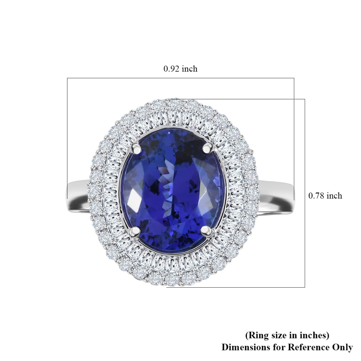 RHAPSODY 950 Platinum AAAA Tanzanite, Diamond (E-F, VS) (0.80 cts) Double Halo Ring (6.78 g) 4.30 ctw image number 4