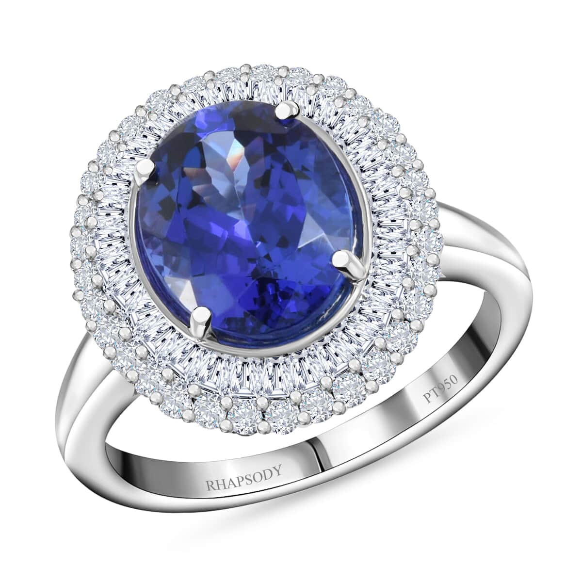 Rhapsody 950 Platinum AAAA Tanzanite and E-F VS Diamond Double Halo Ring (Size 9.0) 6.78 Grams 4.30 cts image number 0