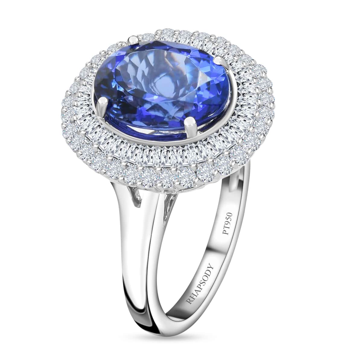 Rhapsody 950 Platinum AAAA Tanzanite and E-F VS Diamond Double Halo Ring (Size 9.0) 6.78 Grams 4.30 cts image number 2