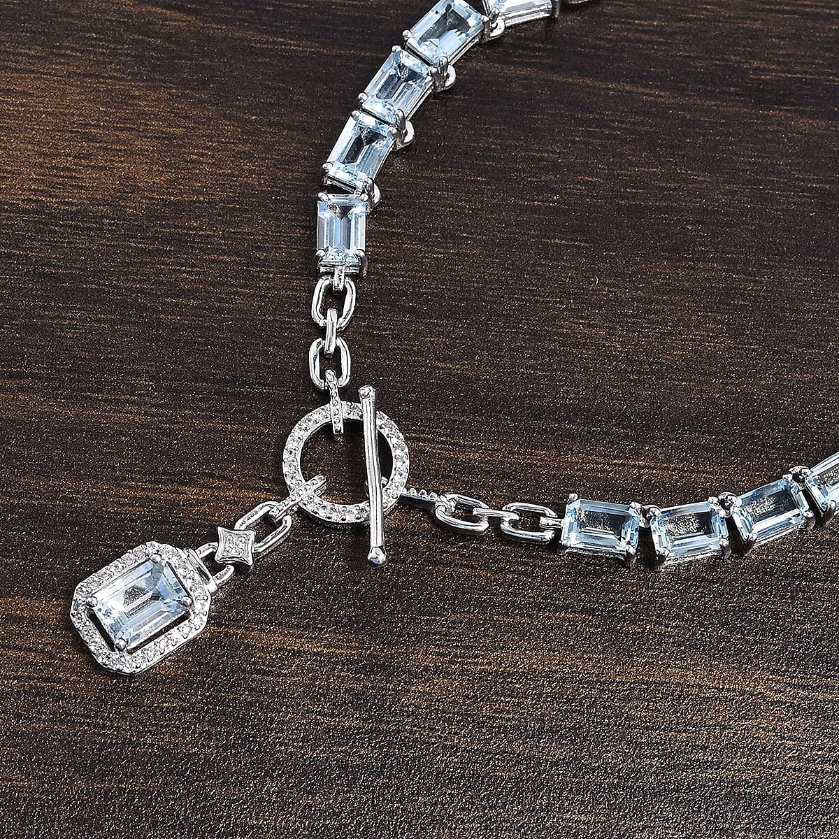 6.45 ctw Espirito Santo Aquamarine and Natural White Zircon Necklace 18 Inch in Platinum Over Sterling Silver 7.75 Grams image number 1
