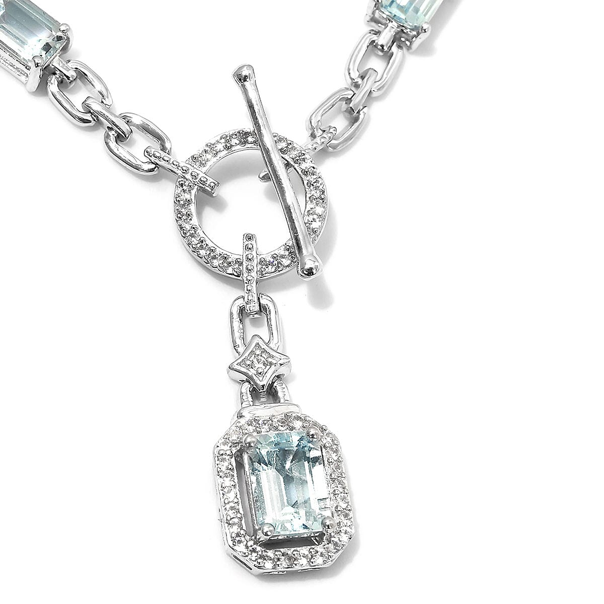 6.45 ctw Espirito Santo Aquamarine and Natural White Zircon Necklace 18 Inch in Platinum Over Sterling Silver 7.75 Grams image number 3