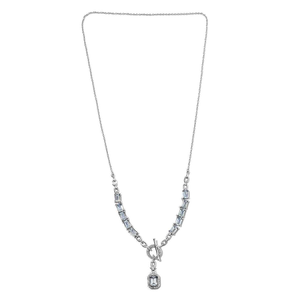 6.45 ctw Espirito Santo Aquamarine and Natural White Zircon Necklace 18 Inch in Platinum Over Sterling Silver 7.75 Grams