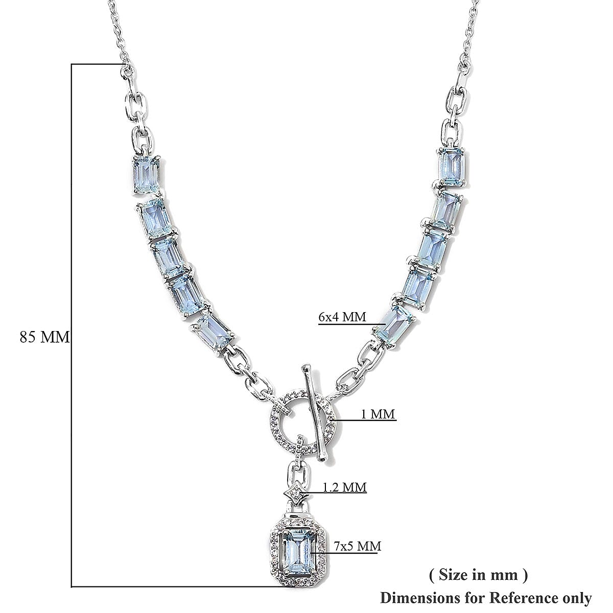 6.45 ctw Espirito Santo Aquamarine and Natural White Zircon Necklace 18 Inch in Platinum Over Sterling Silver 7.75 Grams