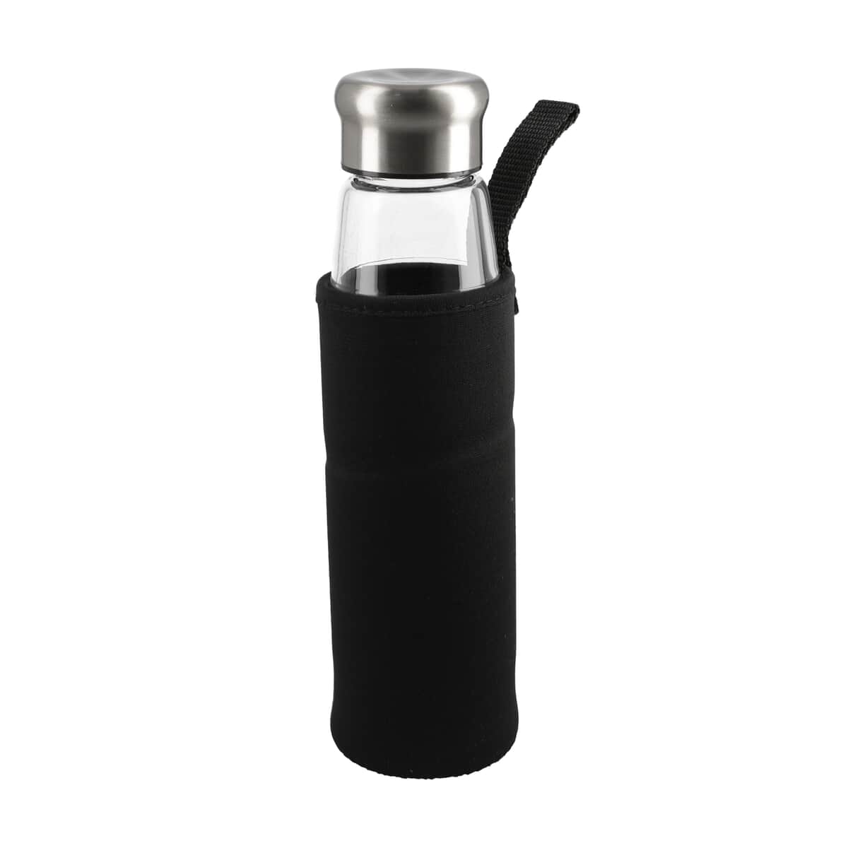 HOMESMART Silver Color Stainless Steel and Glass Elite Shungite Filter Infuser Water Bottle with Black Insulated Carrier Cover 18.5oz image number 0