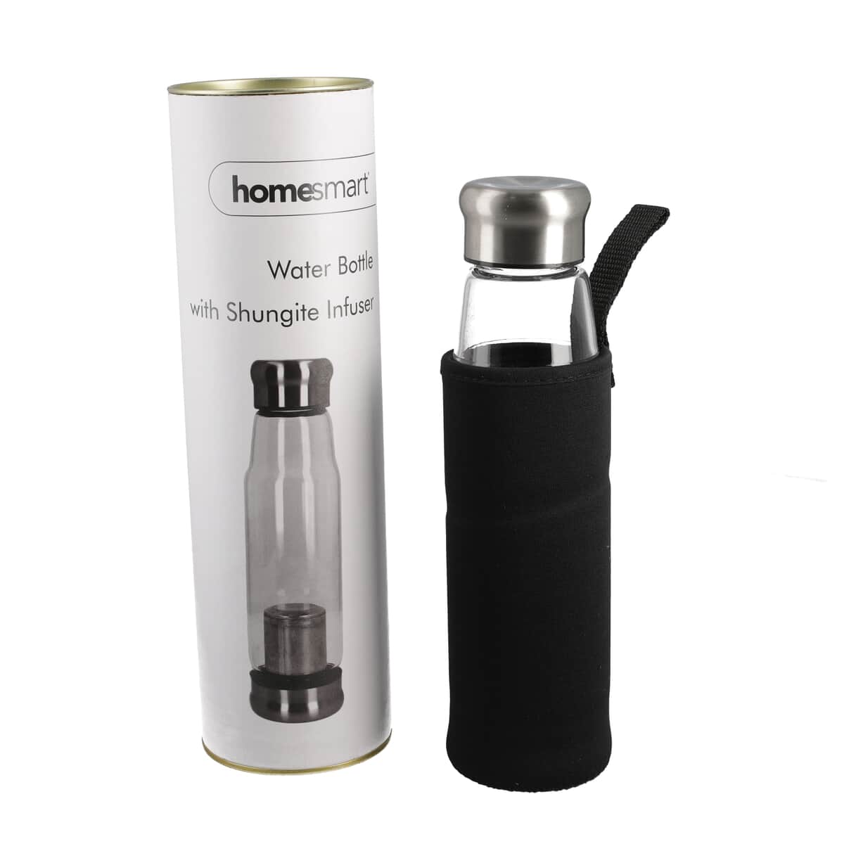 HOMESMART Silver Color Stainless Steel and Glass Elite Shungite Filter Infuser Water Bottle with Black Insulated Carrier Cover 18.5oz image number 5