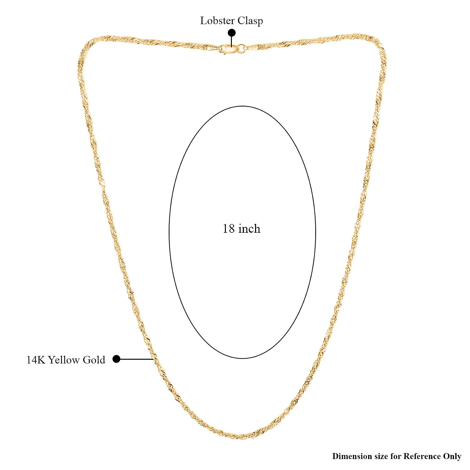 Vicenza Italian Collection 14K Yellow Gold Singapore Chain 18 Inches 1.75 Grams