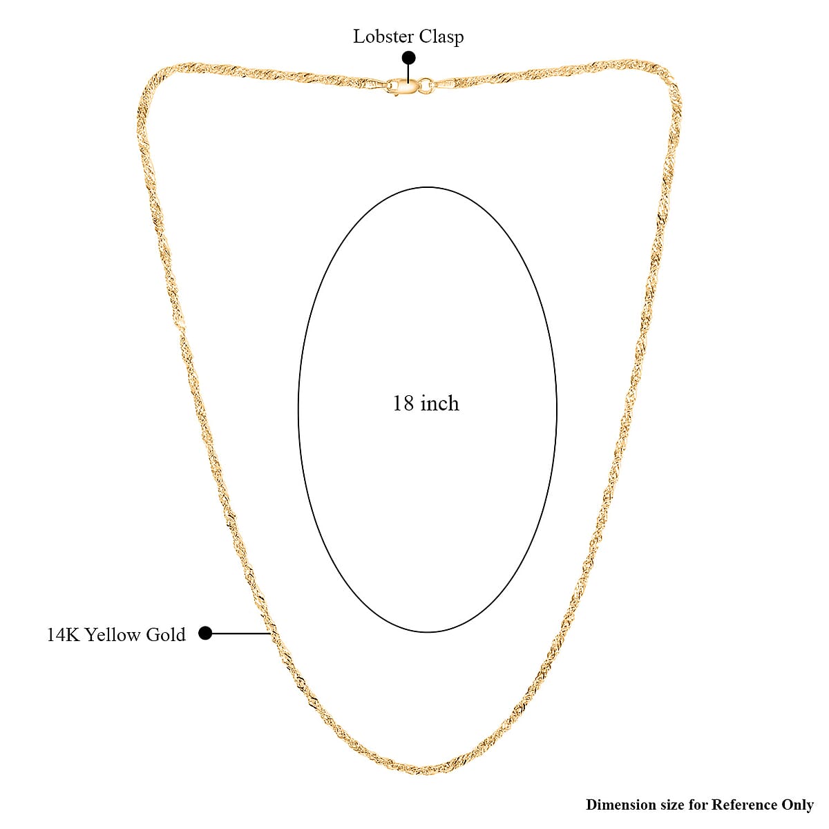 Vicenza Italian Collection 14K Yellow Gold Singapore Chain 18 Inches 1.75 Grams image number 2