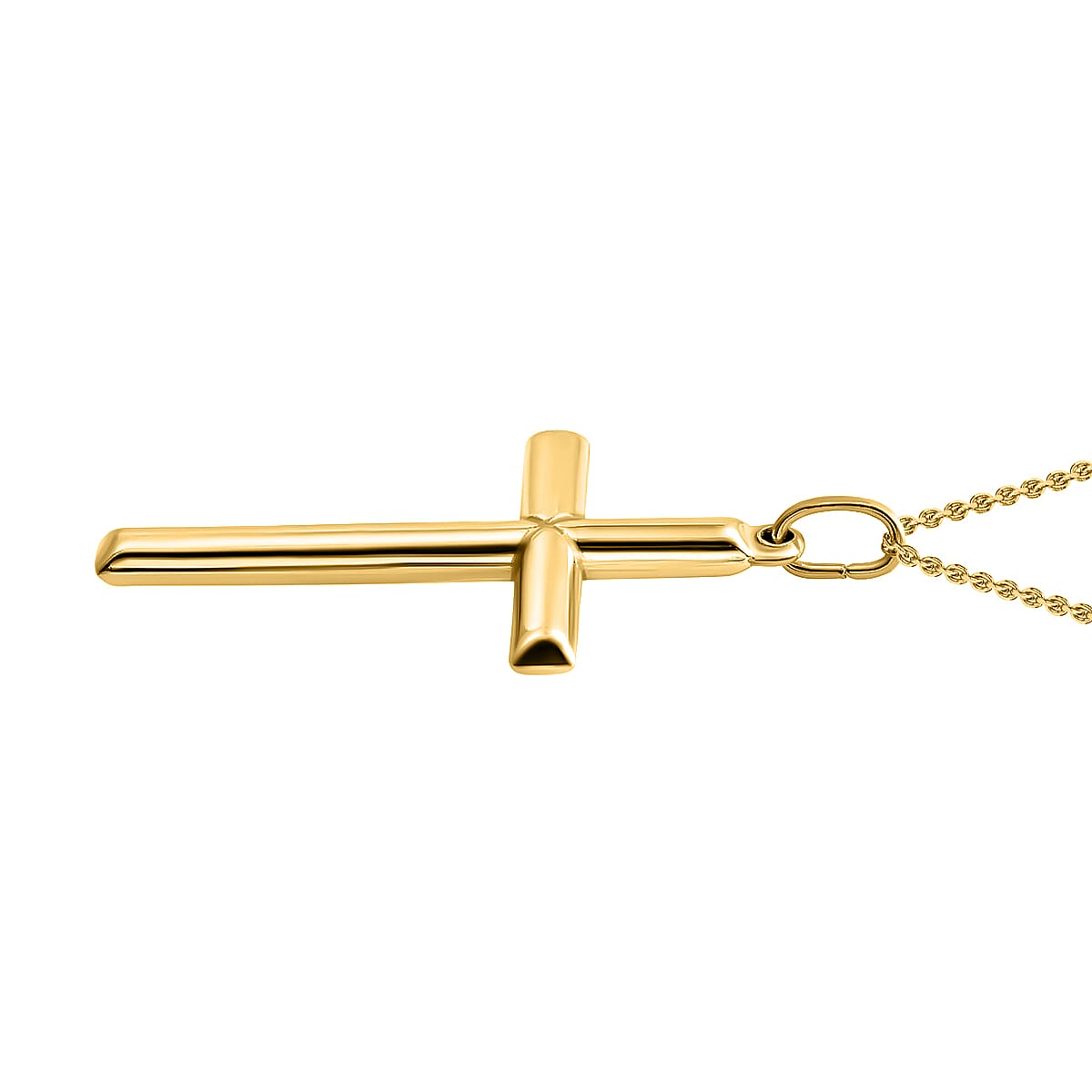 14K Yellow Gold Over Sterling Silver Cross Pendant Necklace 18 Inches 1.5 Grams