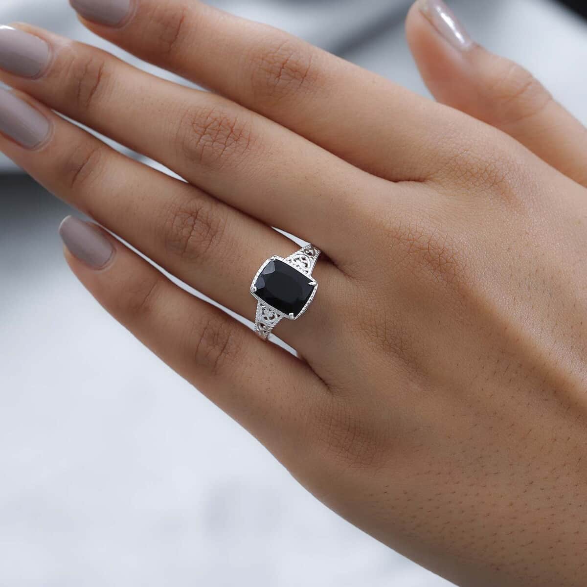 Australian Black Tourmaline Solitaire Ring in Sterling Silver 3.50 ctw image number 1