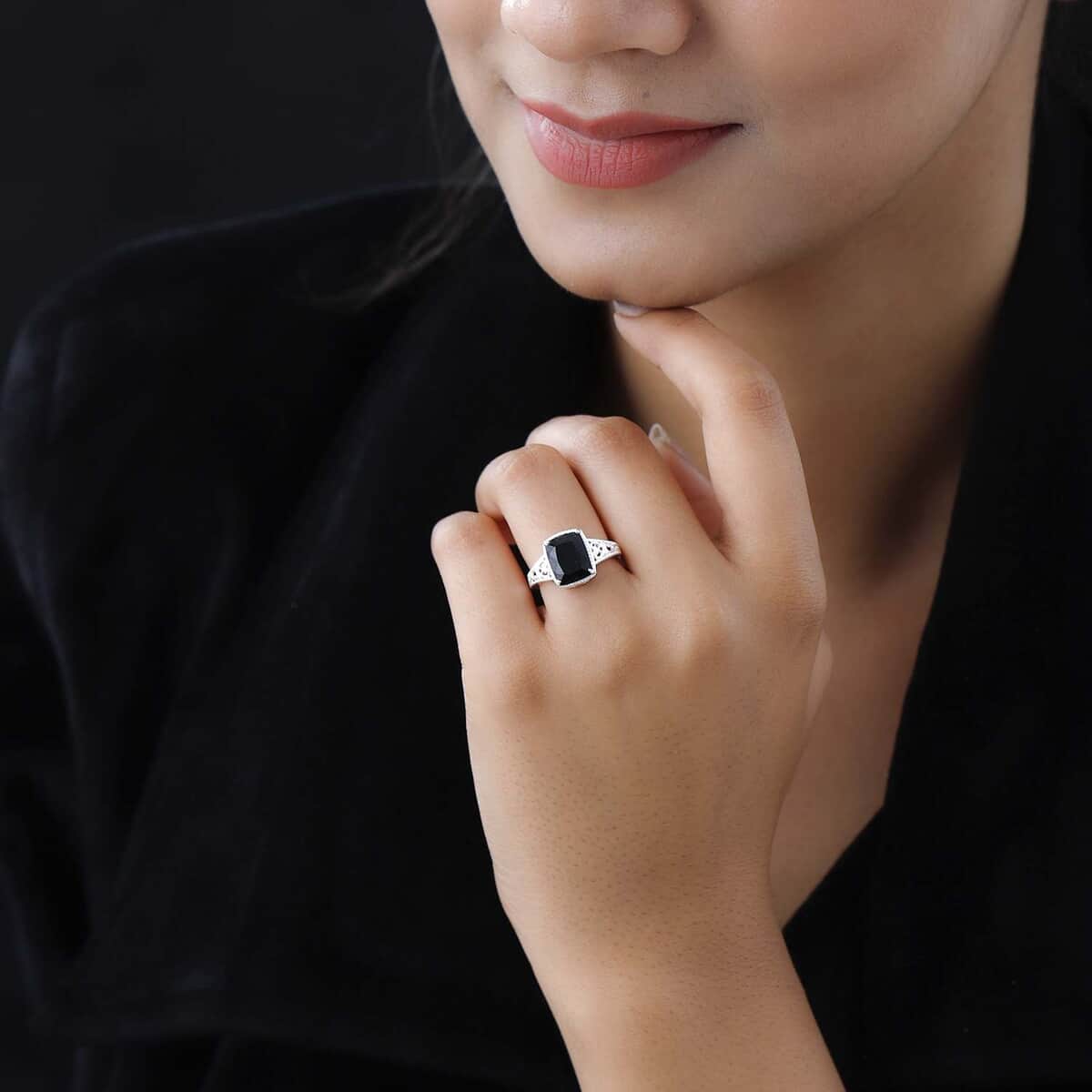 Australian Black Tourmaline Solitaire Ring in Sterling Silver (Size 10.0) 3.50 ctw image number 2