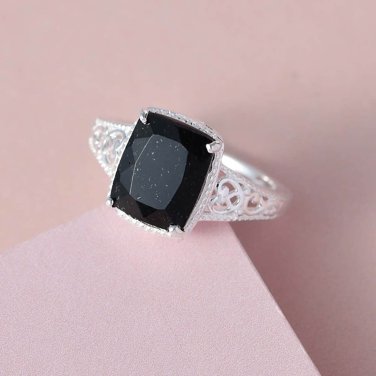 Australian Black Tourmaline Solitaire Ring in Sterling Silver 3.50 ctw image number 3